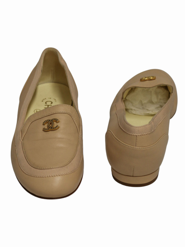 Mocassins Chanel T 36,5 cuir d'agneau beige 2
