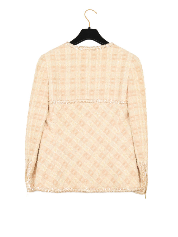 Tailleur CHANEL T 42 tweed écru fils d'or sequins