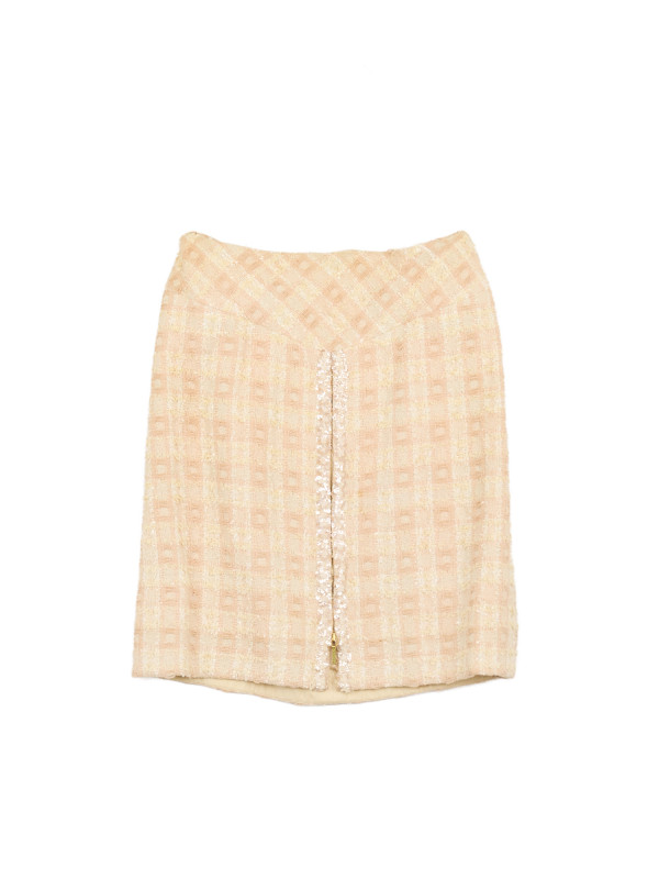 Tailleur CHANEL T 42 tweed écru fils d'or sequins