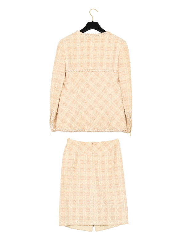 Tailleur CHANEL T 42 tweed écru fils d'or sequins