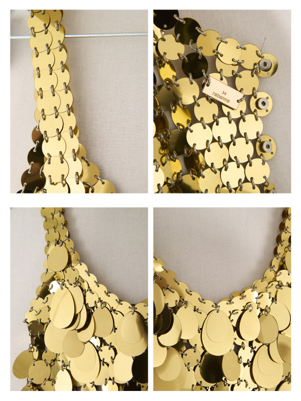 Ensemble Paco Rabanne doré haut et mini jupe T34