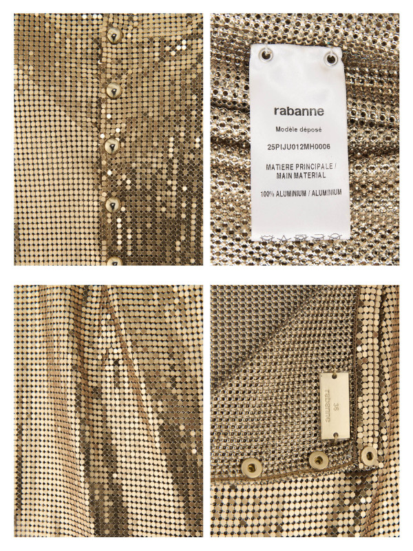 Ensemble Paco Rabanne doré haut et mini jupe T34