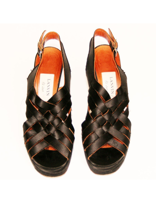 Sandales hautes en satin noir LANVIN Taille 38,5