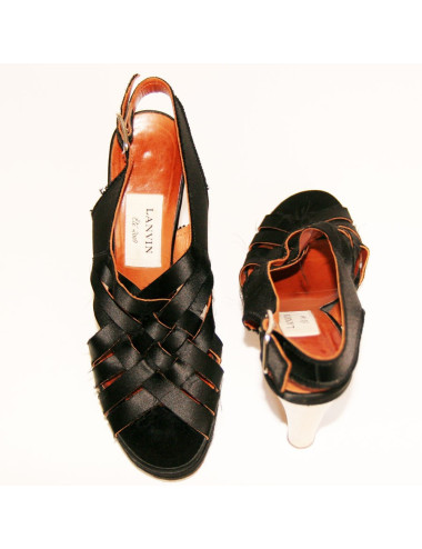 Sandales hautes en satin noir LANVIN Taille 38,5 2