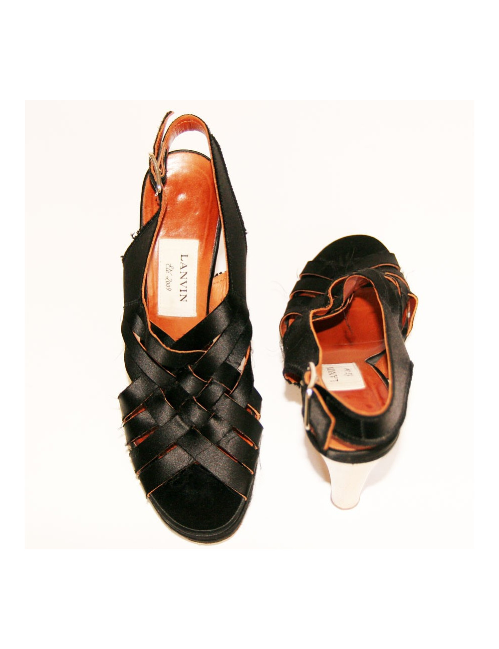 Sandales hautes en satin noir LANVIN Taille 38,5