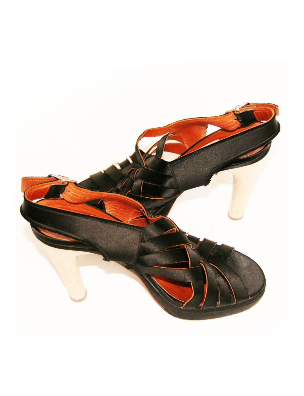 Sandales hautes en satin noir LANVIN Taille 38,5