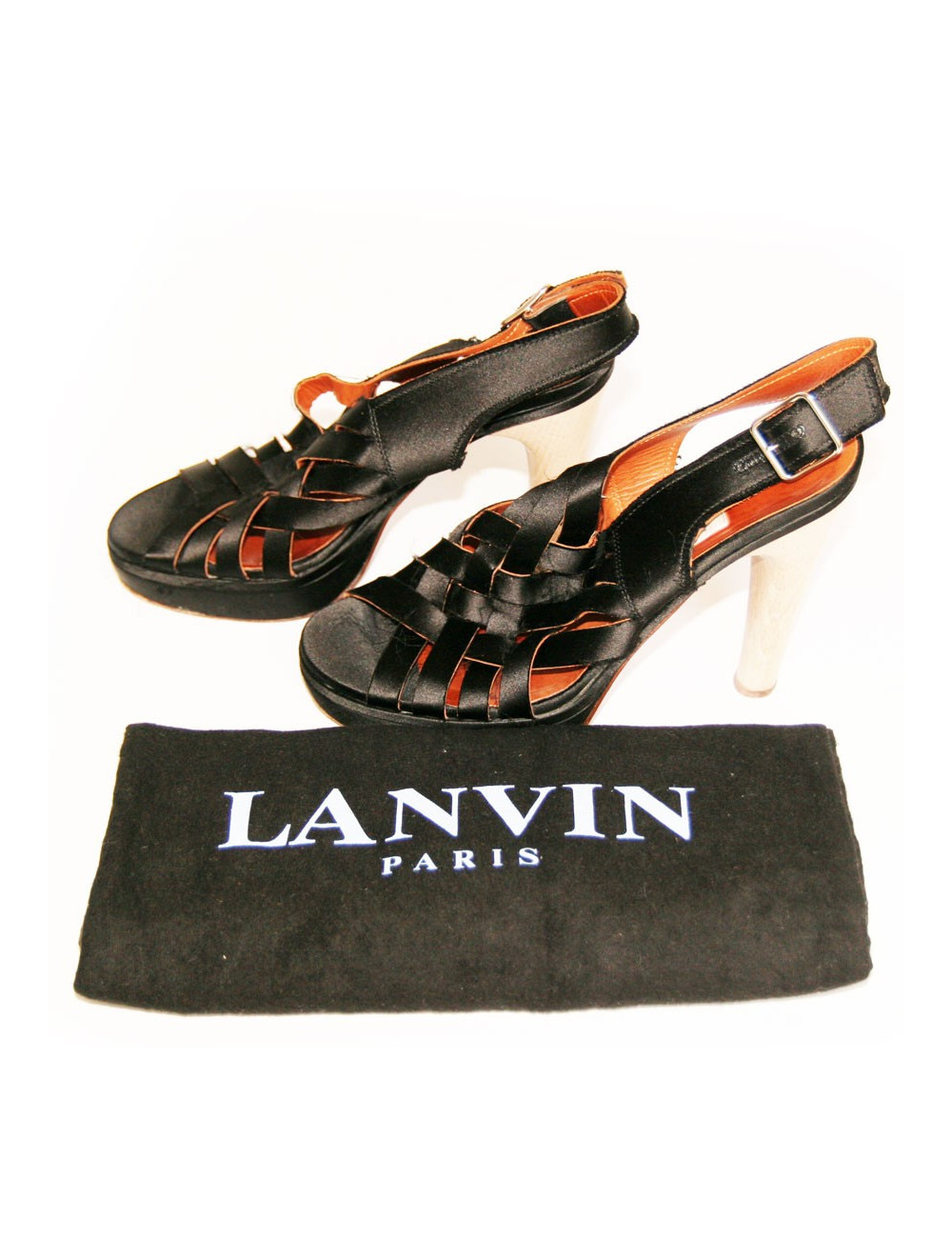 Sandales hautes en satin noir LANVIN Taille 38,5
