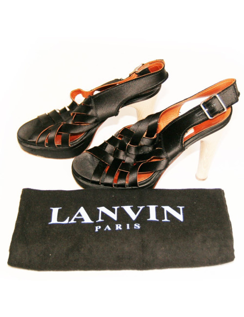 Sandales hautes en satin noir LANVIN Taille 38,5