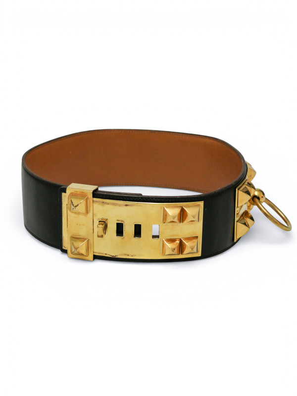 Grosse ceinture CDC vintage Hermès cuir box noir