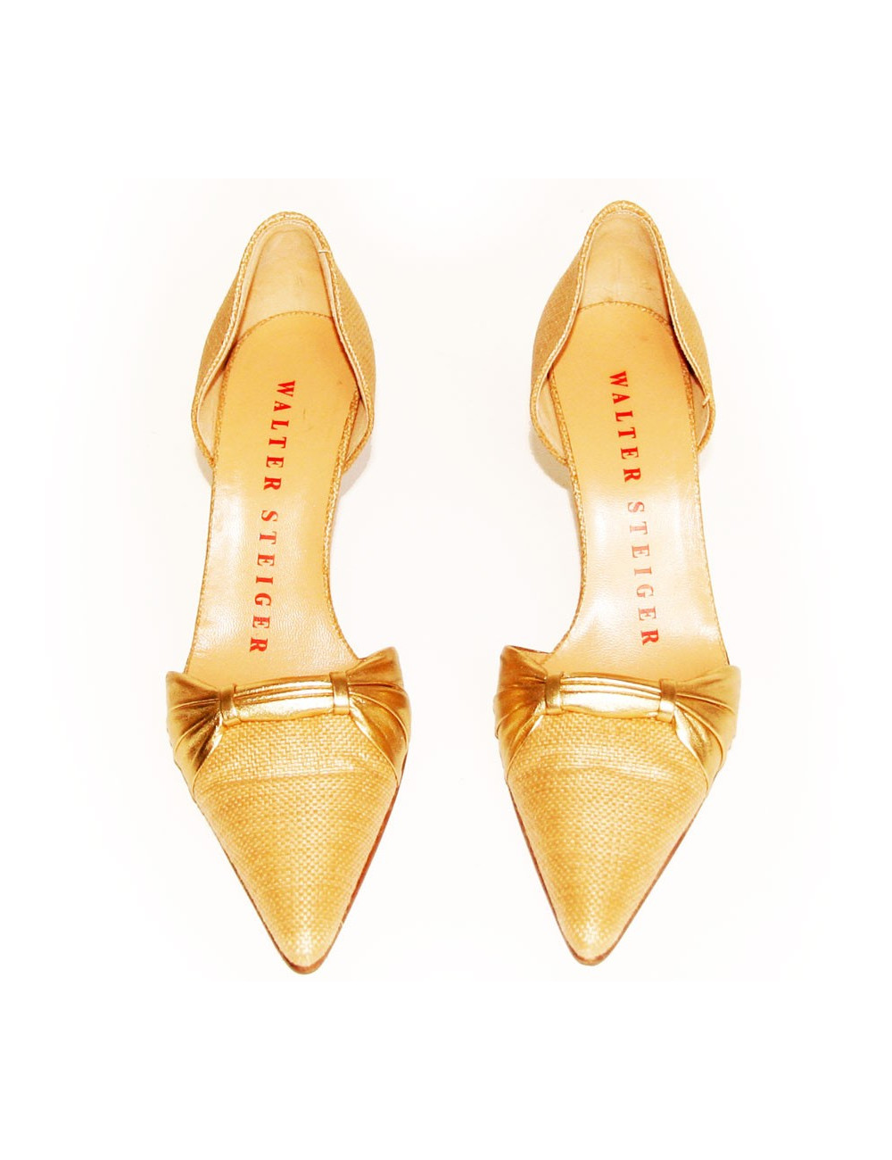 Escarpins WALTER STEIGER en raphia et cuir doré