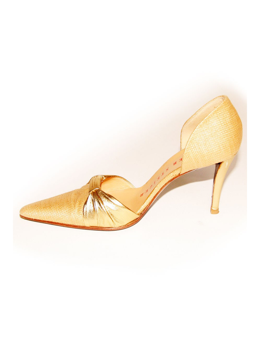 Escarpins WALTER STEIGER en raphia et cuir doré