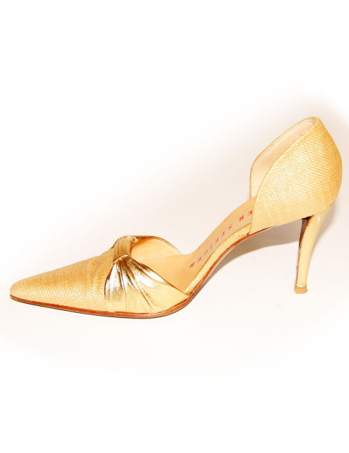 Escarpins WALTER STEIGER en raphia et cuir doré