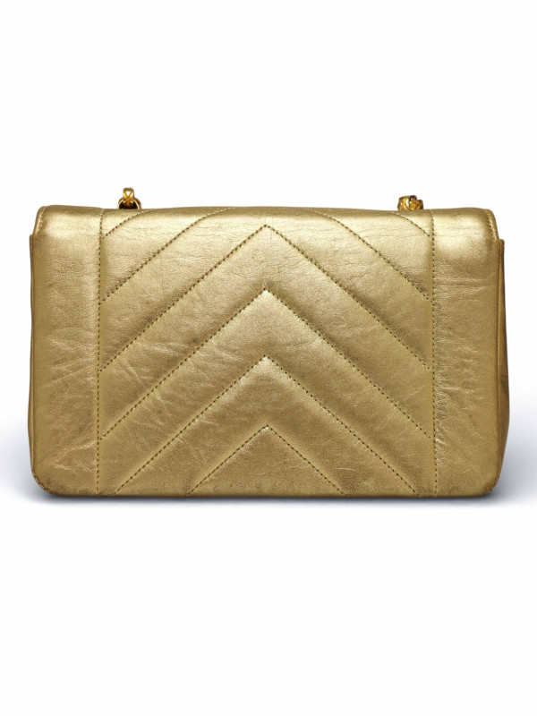Sac du soir Chanel cuir doré chevrons