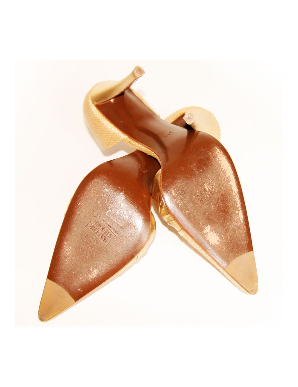 Escarpins WALTER STEIGER en raphia et cuir doré