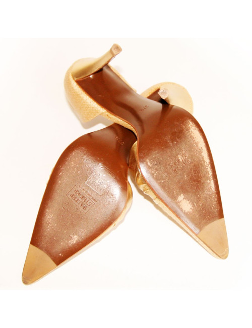 Escarpins WALTER STEIGER en raphia et cuir doré