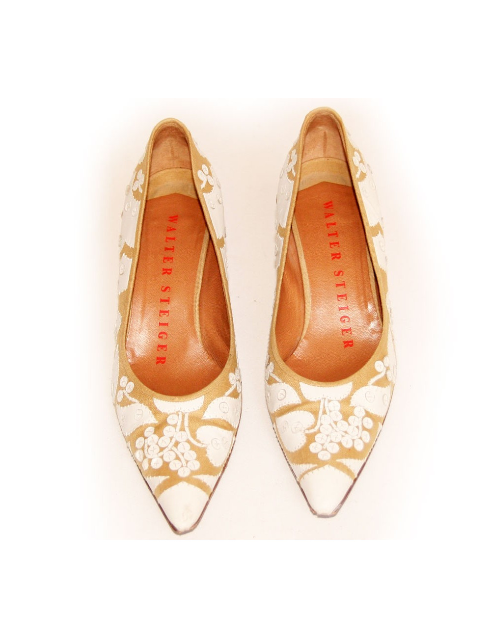 Escarpins WALTER STEIGER cuir et raphia marron et blanche