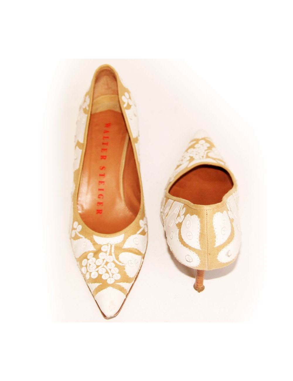 Escarpins WALTER STEIGER cuir et raphia marron et blanche