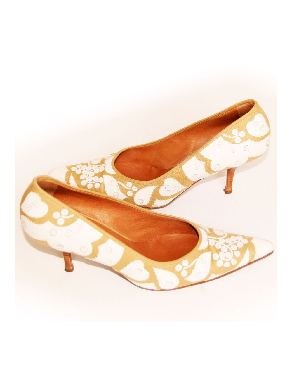 Escarpins WALTER STEIGER cuir et raphia marron et blanche