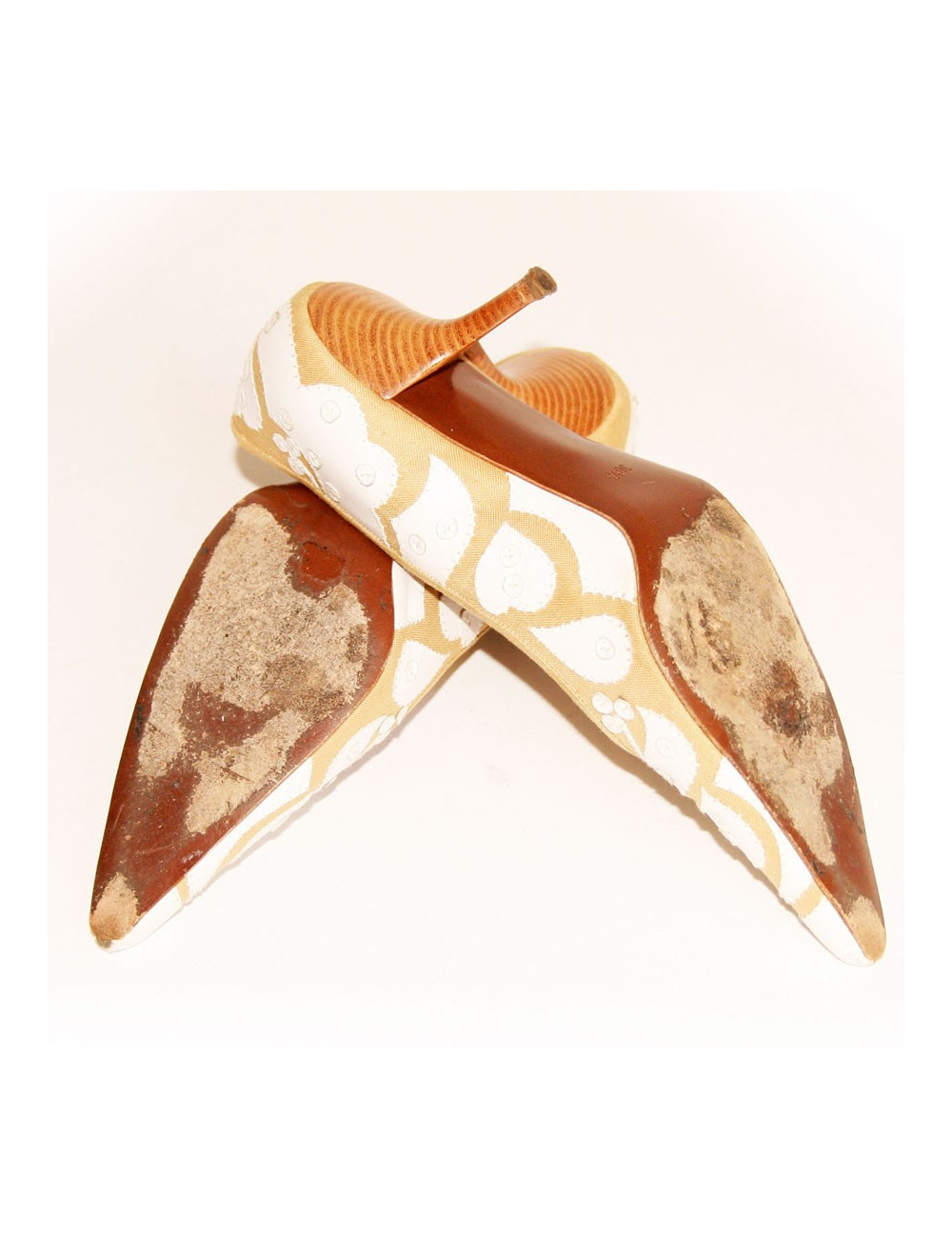 Escarpins WALTER STEIGER cuir et raphia marron et blanche