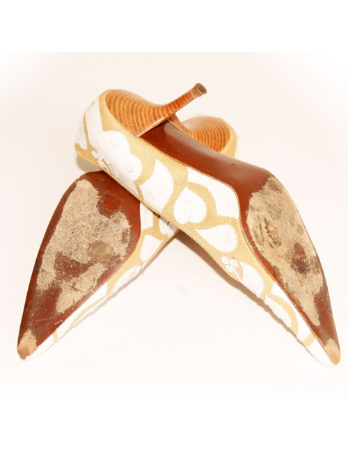 Escarpins WALTER STEIGER cuir et raphia marron et blanche