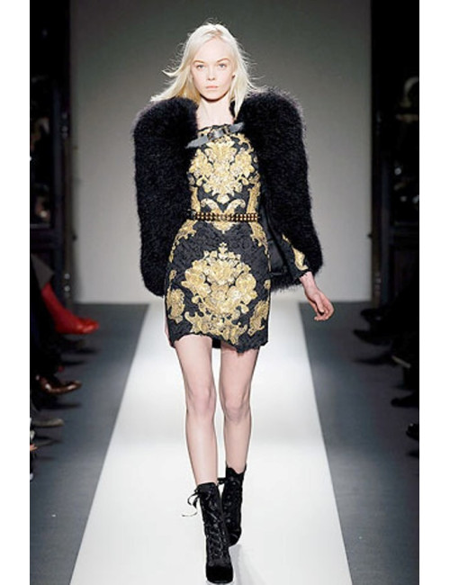 Robe BALMAIN en velours damassé noir brodé or