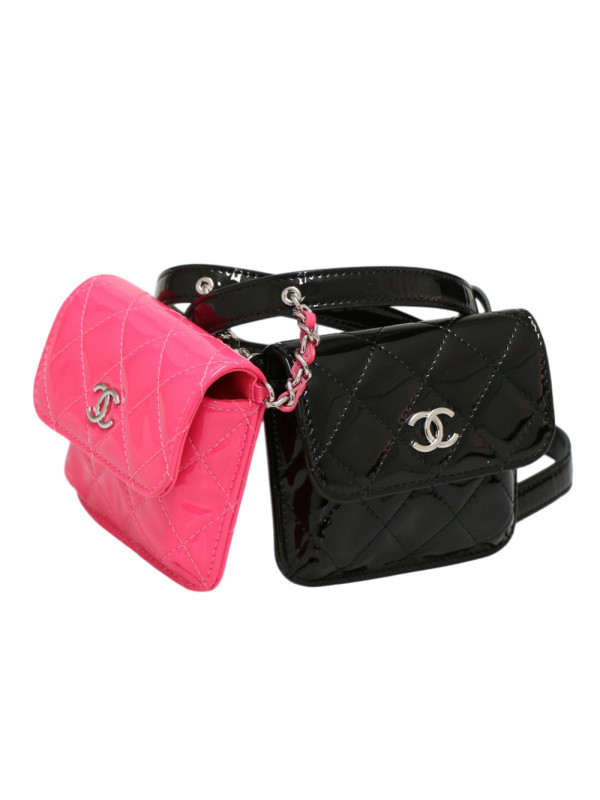 Double pochette ceinture Chanel cuir verni 2