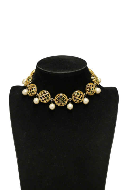 Collier à cages avec perles et boules Chanel