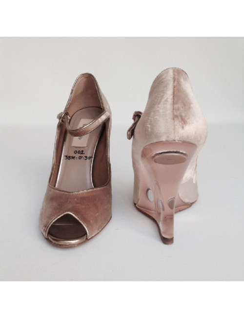 Sandales hautes en velours couleur vieux rose VALENTINO T38