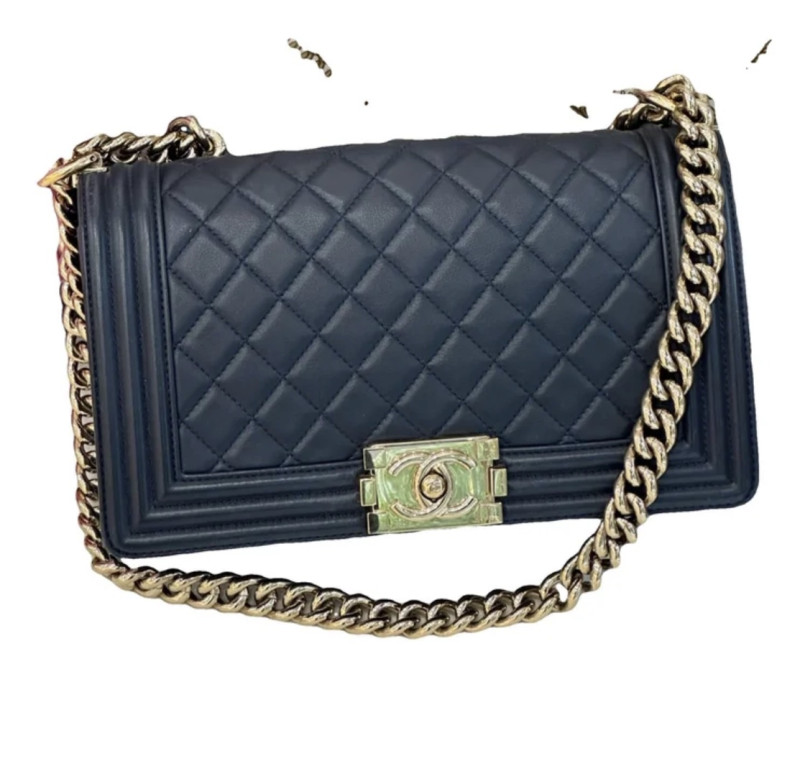 Sac Boy Chanel cuir d'agneau bleu 2