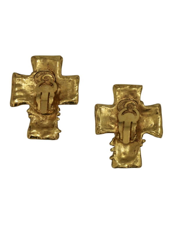 Boucles d'Oreilles Clip Christian Lacroix Vintage Croix Texturées