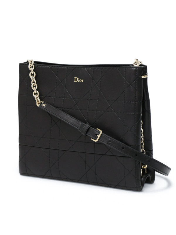 Sac Trianon Dior cuir d'agneau flat macrocannage noir