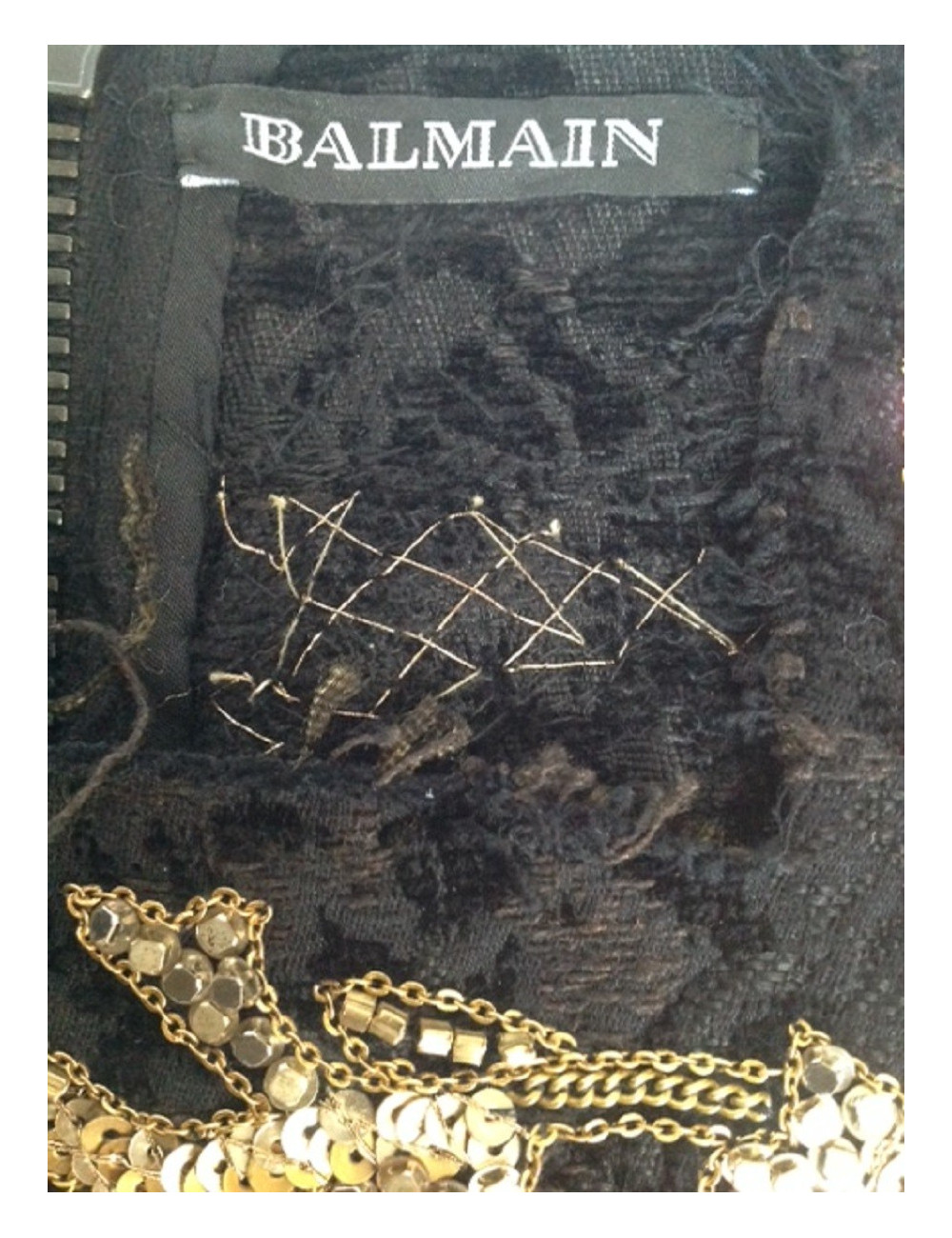 Robe BALMAIN en velours damassé noir brodé or