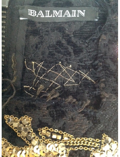 Robe BALMAIN en velours damassé noir brodée or T42