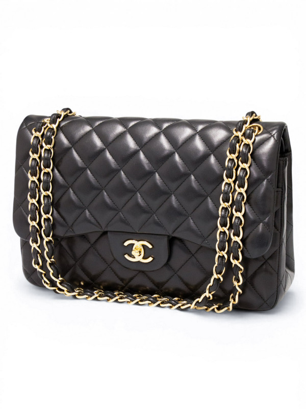 Jumbo Chanel cuir d'agneau noir