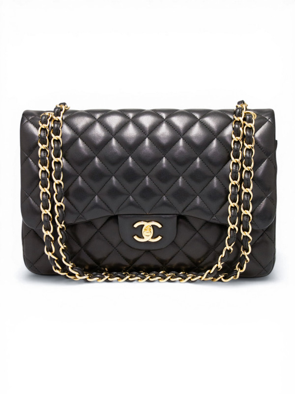 Jumbo Chanel cuir d'agneau noir