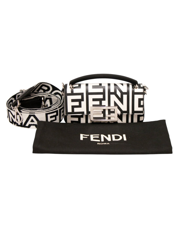 Sac Fendi Baguette Vintage "Époque Marc Jacobs" | Bandoulière Large Logo FF Noir & Blanc