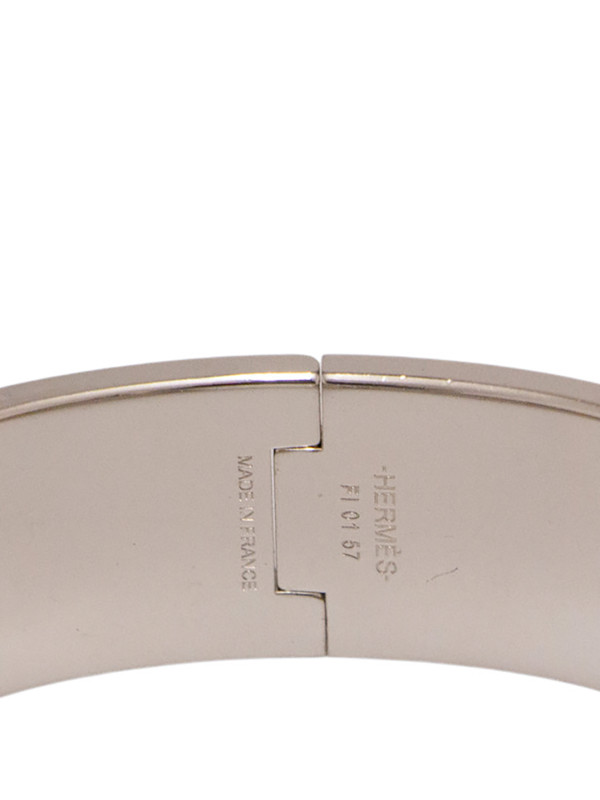 Bracelet Hermès Clic H Émail Orange Métal Plaqué Palladium Vintage