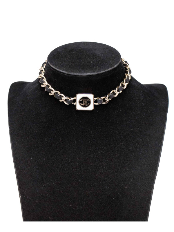 Choker Chanel chaine entrelacée de cuir
