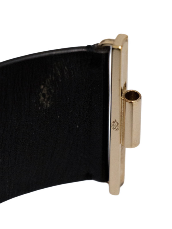 Bracelet Manchette Chanel CC Or et Cuir Noir Entrelacé