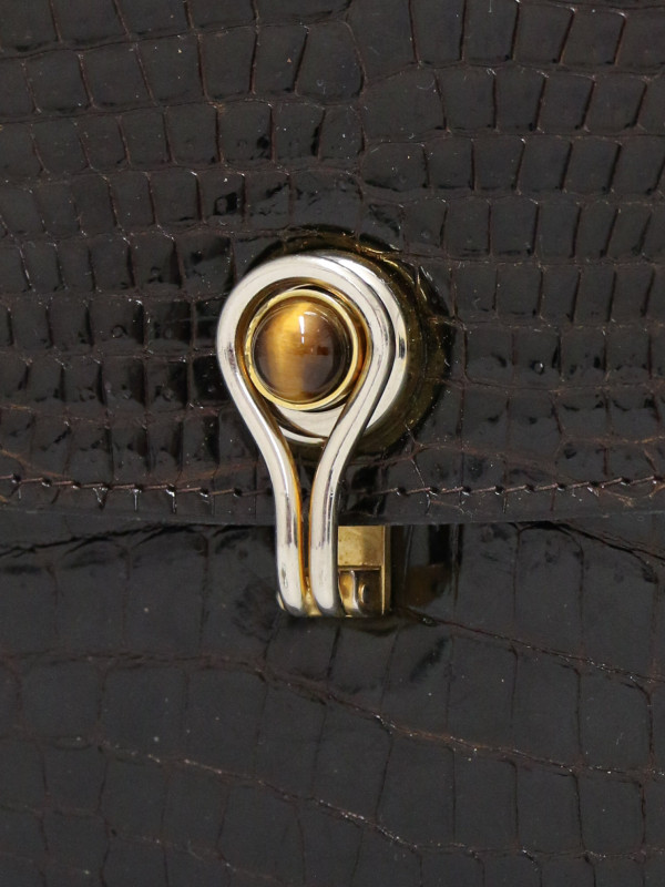 Pochette Gucci Alligator marron oeil de tigre Vintage