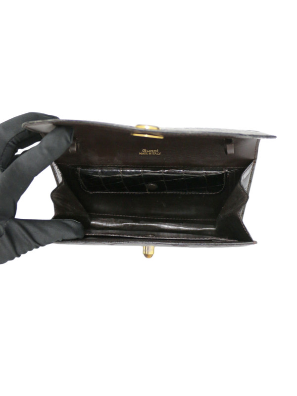 Pochette Gucci Alligator marron oeil de tigre Vintage
