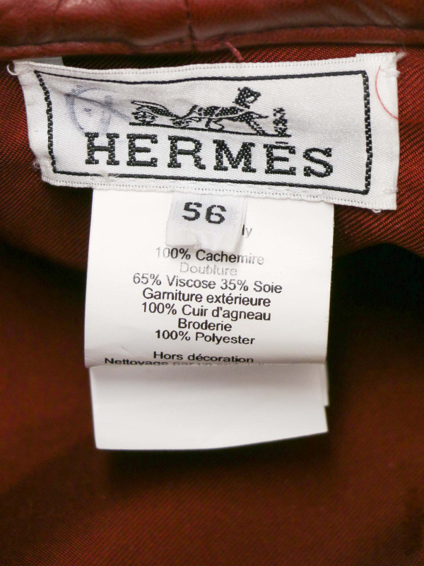 Béret Hermès 100 % cachemire cuir d'agneau