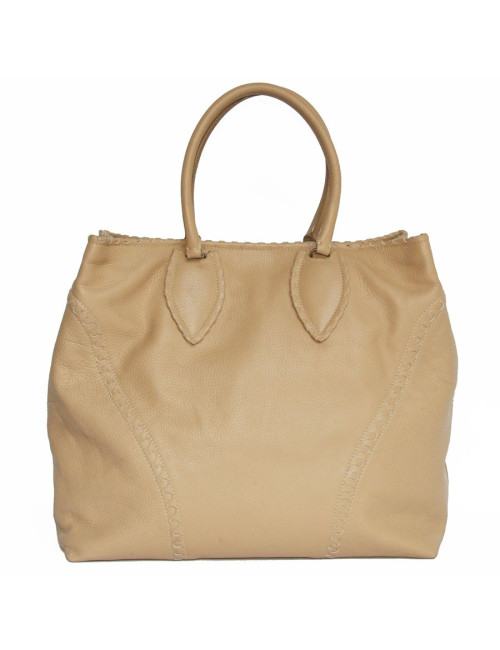Grand sac cabas beige cuir grainé ALAIA 