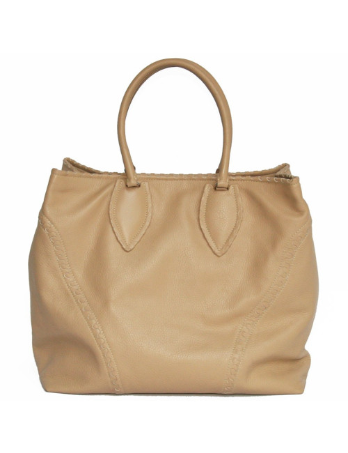 Grand sac cabas beige cuir grainé ALAIA 