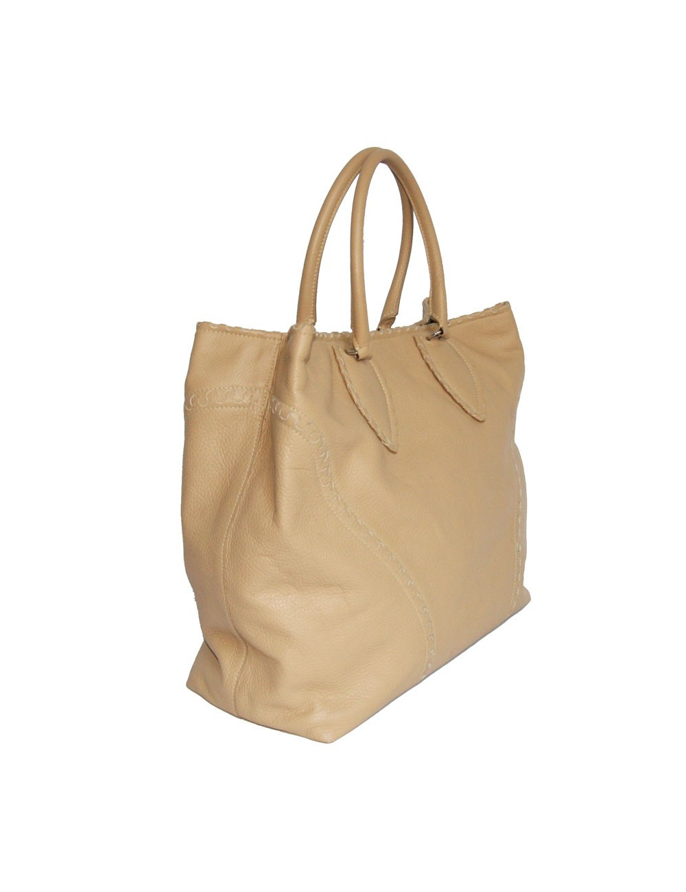 Grand sac cabas beige cuir grainé ALAIA 