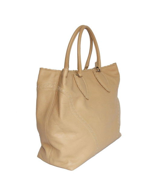 Grand sac cabas beige cuir grainé ALAIA 