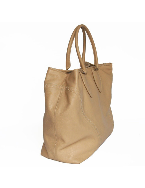 Grand sac cabas beige cuir grainé ALAIA 