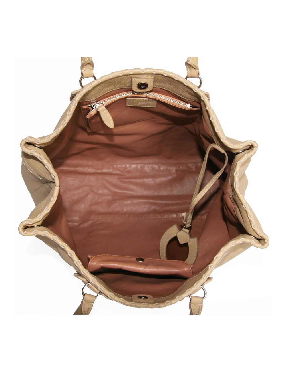 Grand sac cabas beige cuir grainé ALAIA 