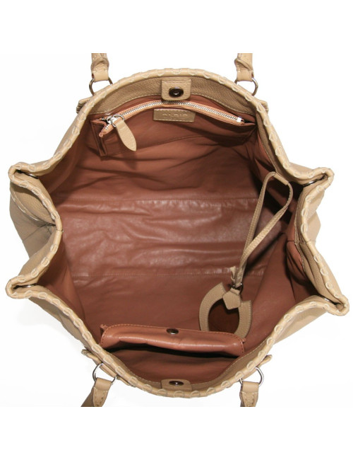 Grand sac cabas beige cuir grainé ALAIA 