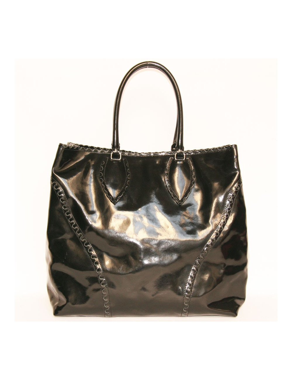 Grand sac cabas cuir verni noir ALAIA 